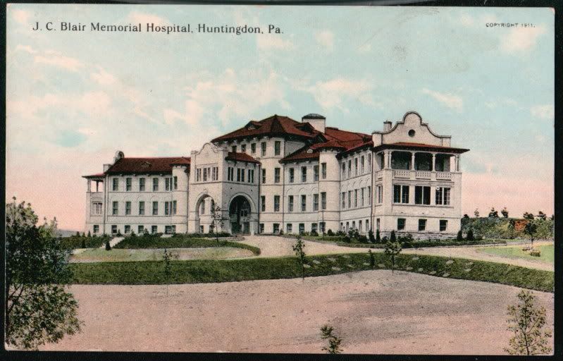 Huntingdon Pa Jc Blair Memorial Hospital Vintage Postcard Early Old