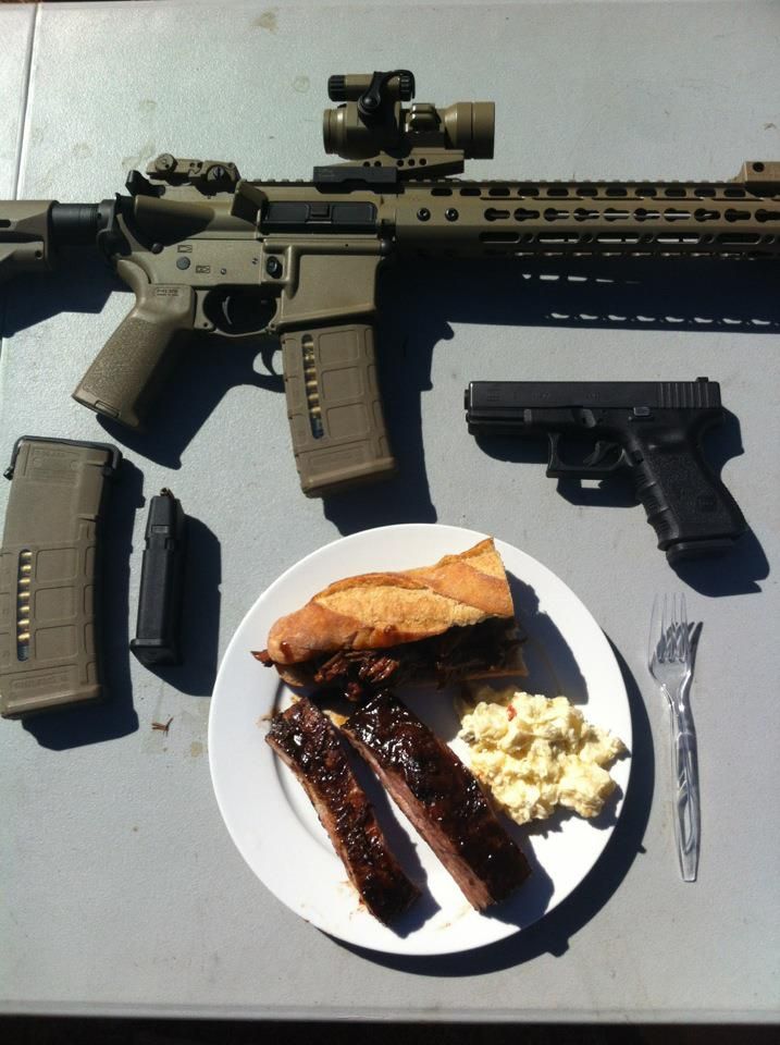 Why do people take pictures of a dinner plate with a gun?