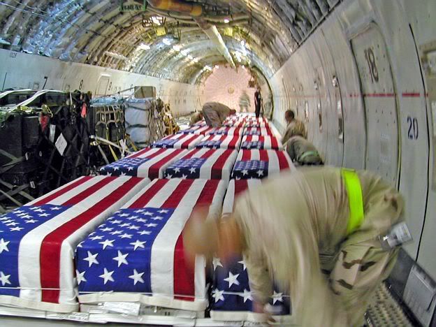 Iraq War flag draped coffins