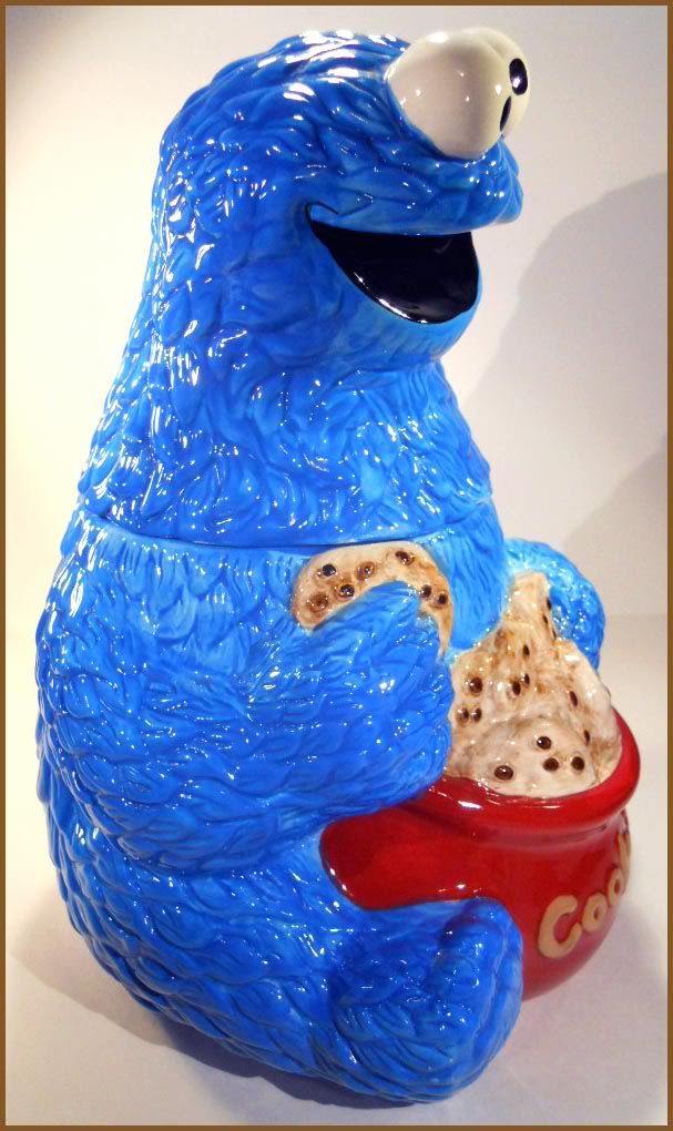 SESAME STREET COOKIE MONSTER CERAMIC COOKIE JAR EXCELLENT CONDITION