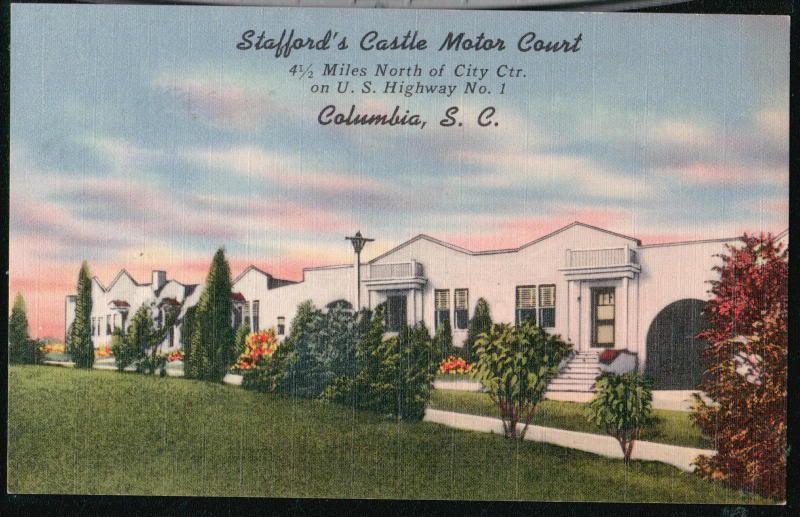 COLUMBIA PA Staffords Castle Motor Court Motel Vtg Postcard Old Linen 