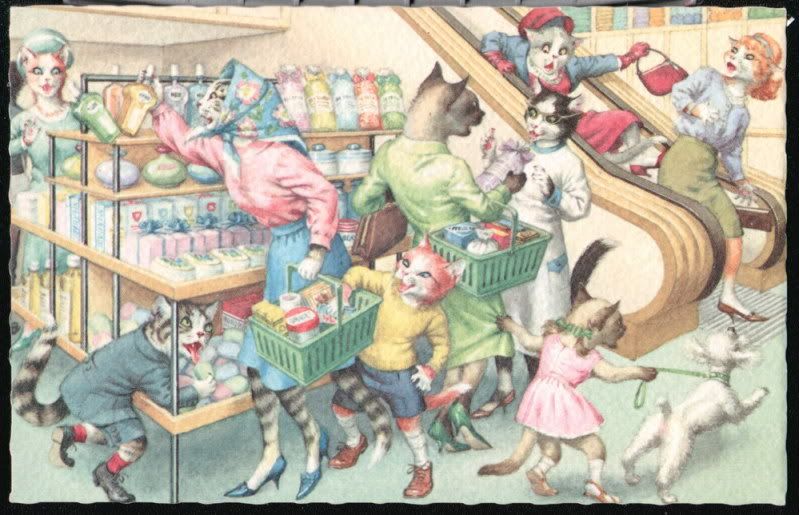 MAINZER DRESSED CATS 4962 Buying Toiletries Escalator  