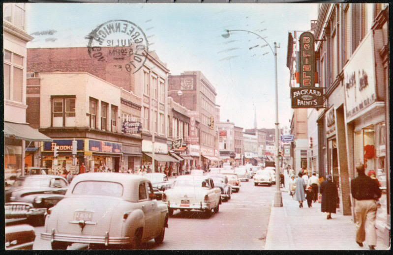 FITCHBURG MA Main Street Delisle Paints Great Vtg 1950's Cars Postcard ...