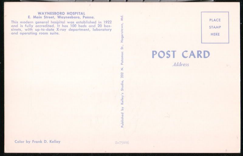 WAYNESBORO PA General Hospital E Main Street Vintage Postcard Old 