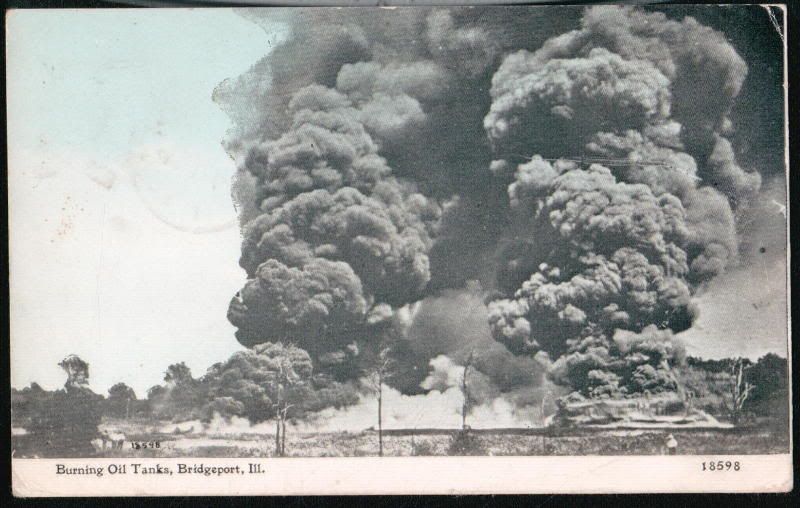 BRIDGEPORT IL Burning Oil Tanks Vintage 1920 Postcard Early Old 