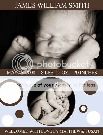 CUSTOM BIRTH ANNOUNCEMENTS DESIGNED FOR YOU   PRINT AT HOME 