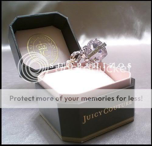   JUICY COUTURE FACETED CRYSTAL HEART BOW BANNER STONE CHARM NIB  